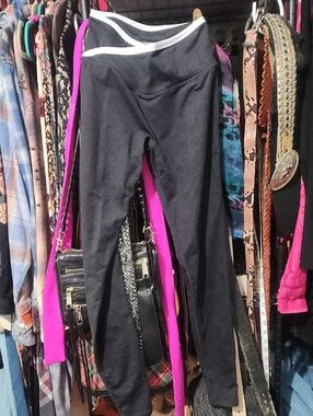 BuffBunny Black Leggings with White Waist Trim
